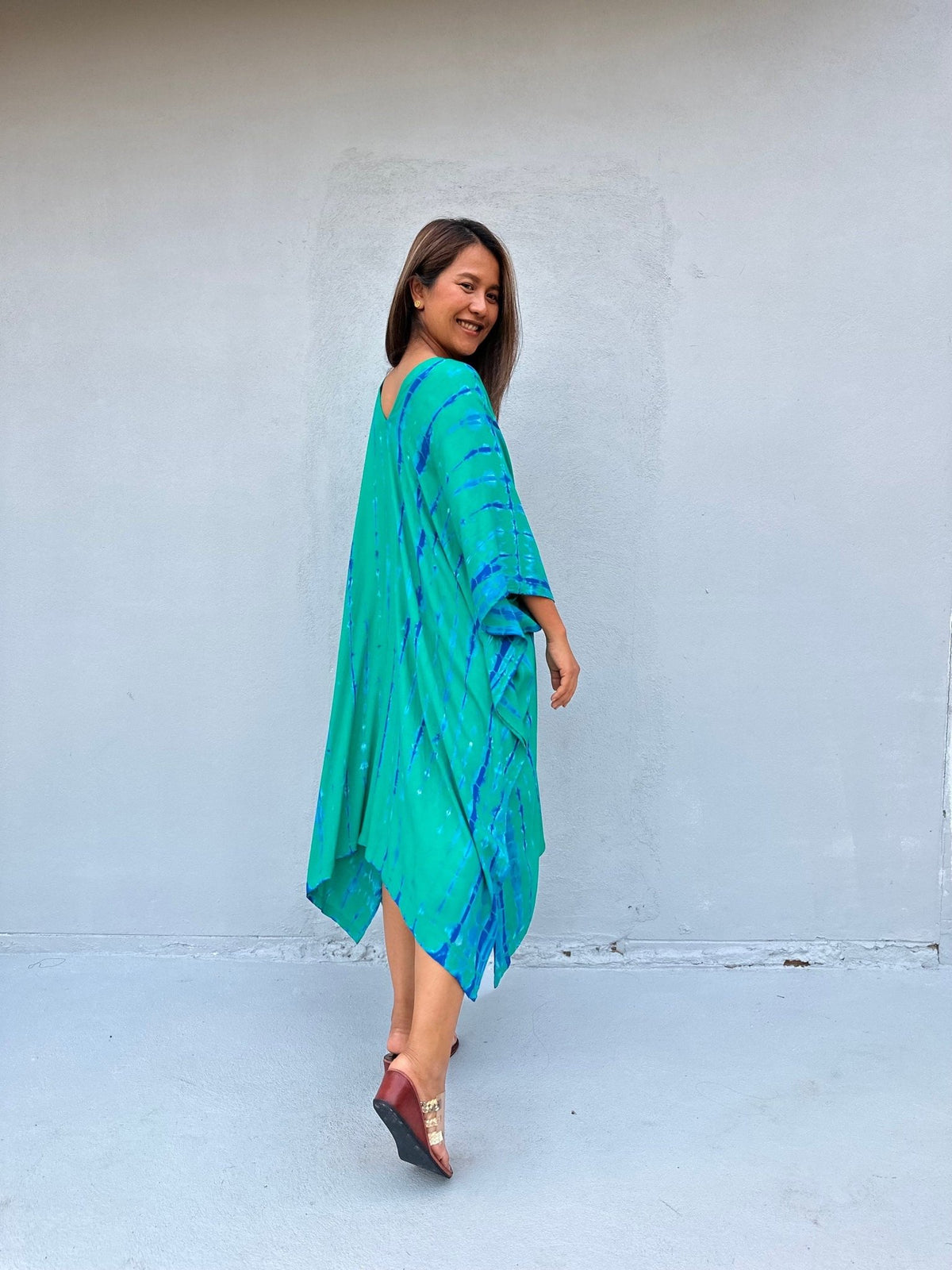 Fiona Kaftan in Green & Teal Tie Dye-FR-32-Mala Handworks