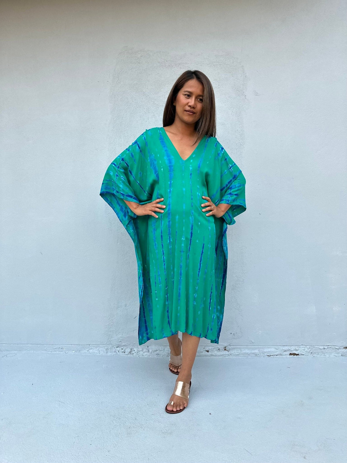 Fiona Kaftan in Green & Teal Tie Dye-FR-32-Mala Handworks