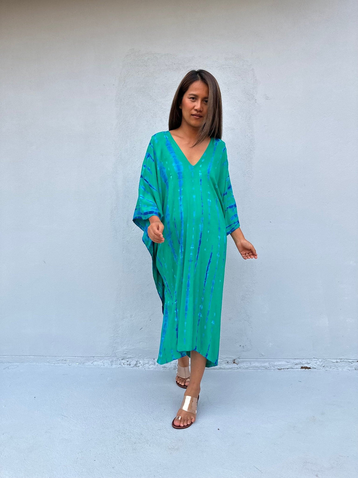 Fiona Kaftan in Green & Teal Tie Dye-FR-32-Mala Handworks