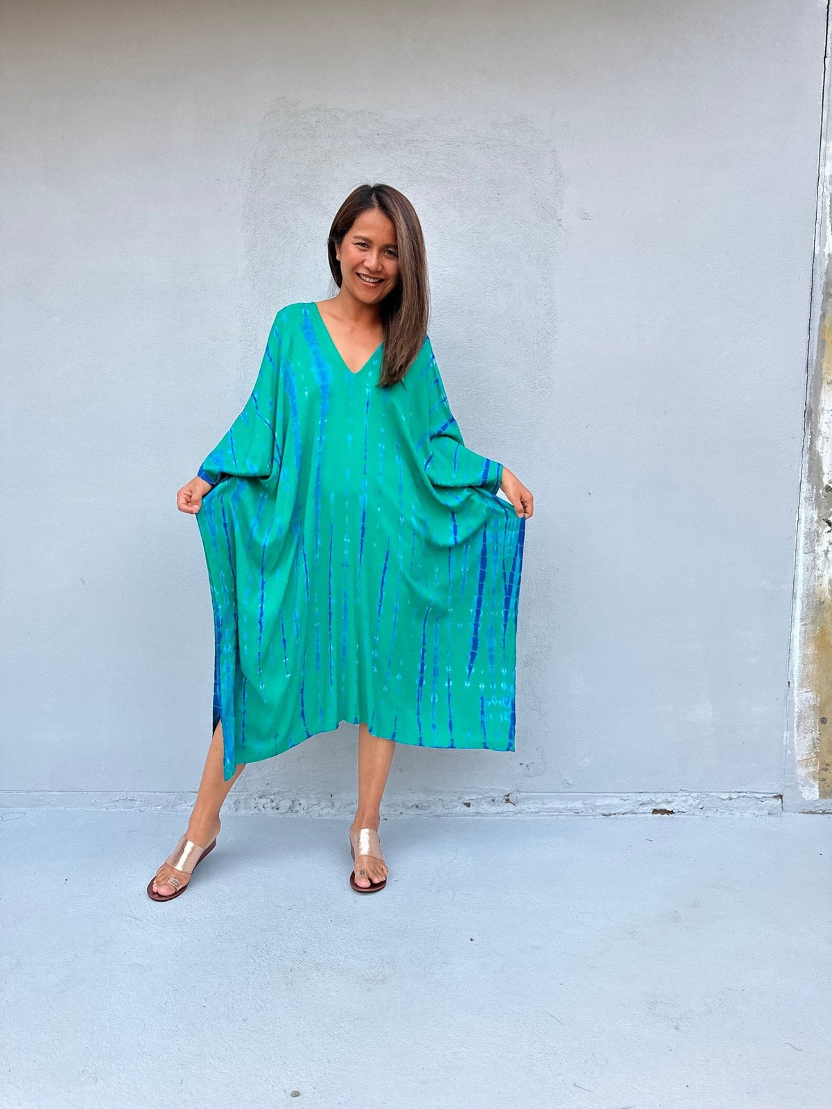 Fiona Kaftan in Green & Teal Tie Dye-FR-32-Mala Handworks