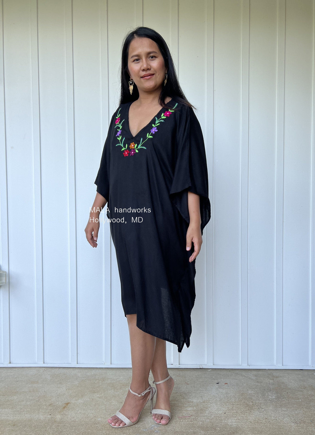 MALA handworks  Fiona Midi Kaftan in Black and Hand Embroidery