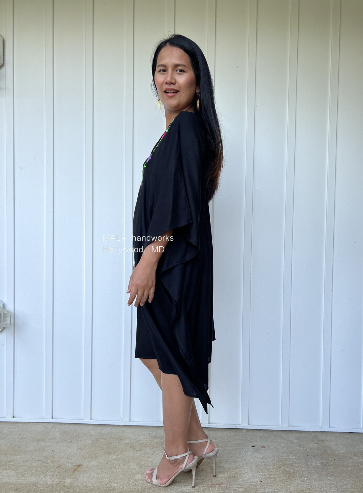 MALA handworks  Fiona Midi Kaftan in Black and Hand Embroidery