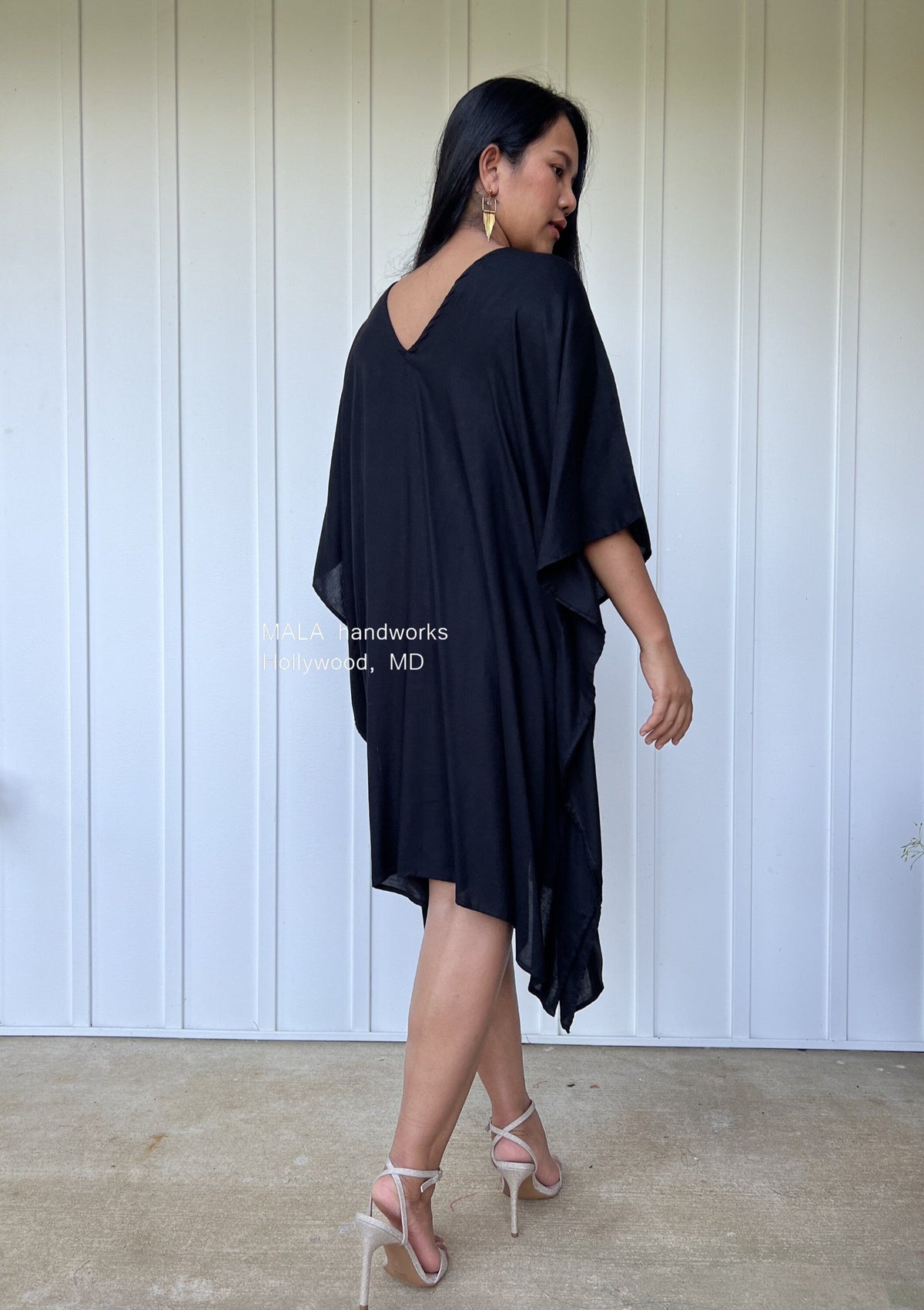 MALA handworks  Fiona Midi Kaftan in Black and Hand Embroidery