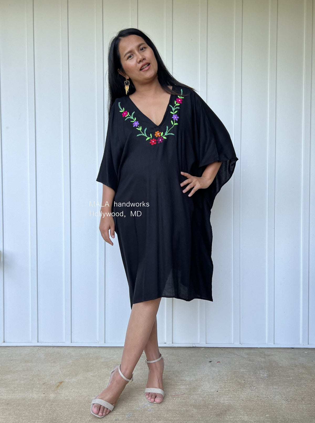 MALA handworks  Fiona Midi Kaftan in Black and Hand Embroidery
