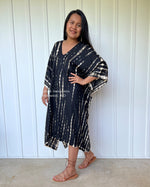 MALA handworks  Fiona Midi Kaftan in Black Tie Dye