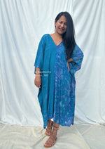 MALA handworks  Fiona Midi Kaftan in Blue Aqua and Purple Tie Dye