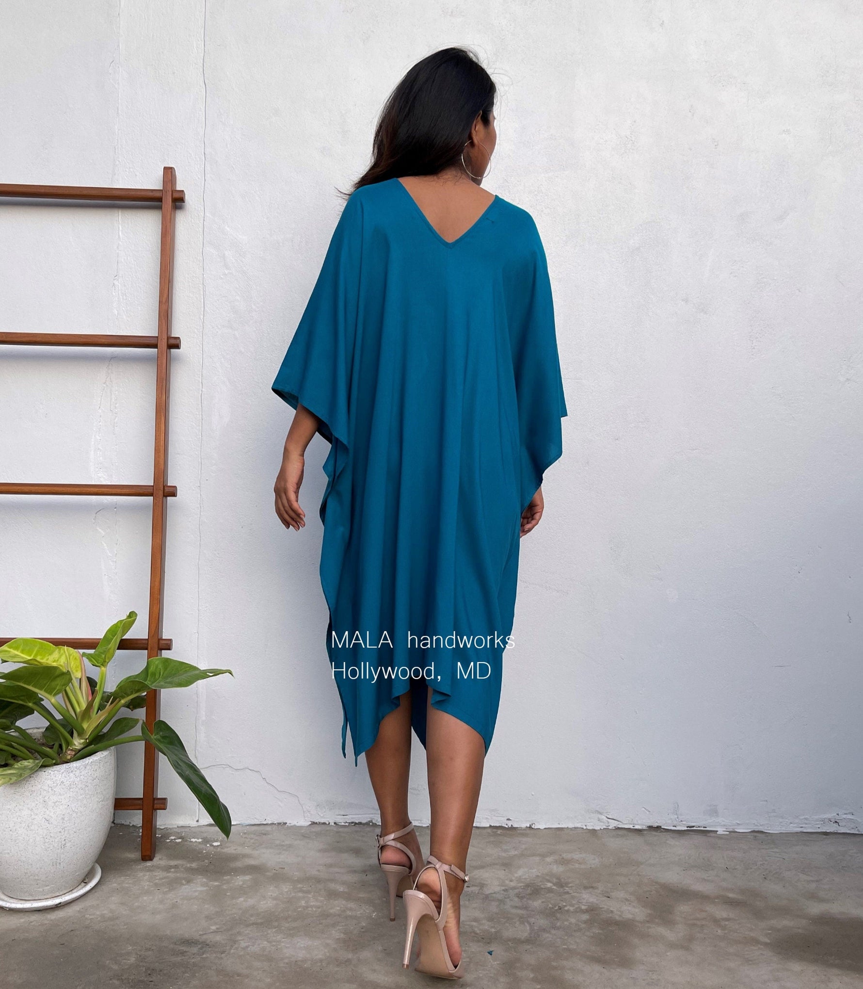 MALA handworks  Fiona Midi Kaftan in Blue Teal