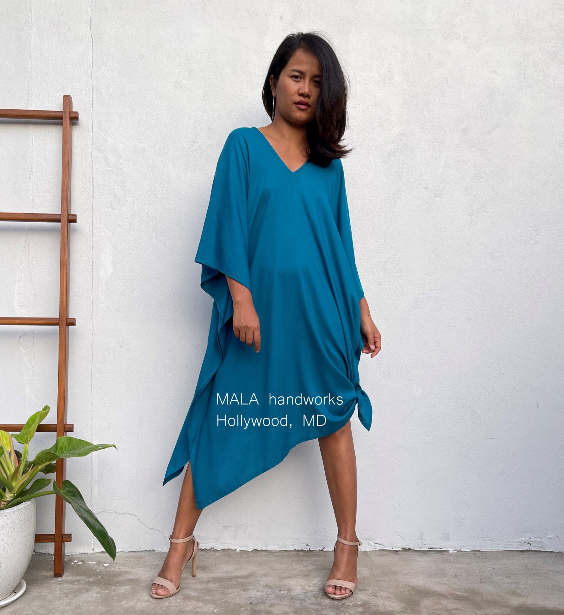 MALA handworks  Fiona Midi Kaftan in Blue Teal