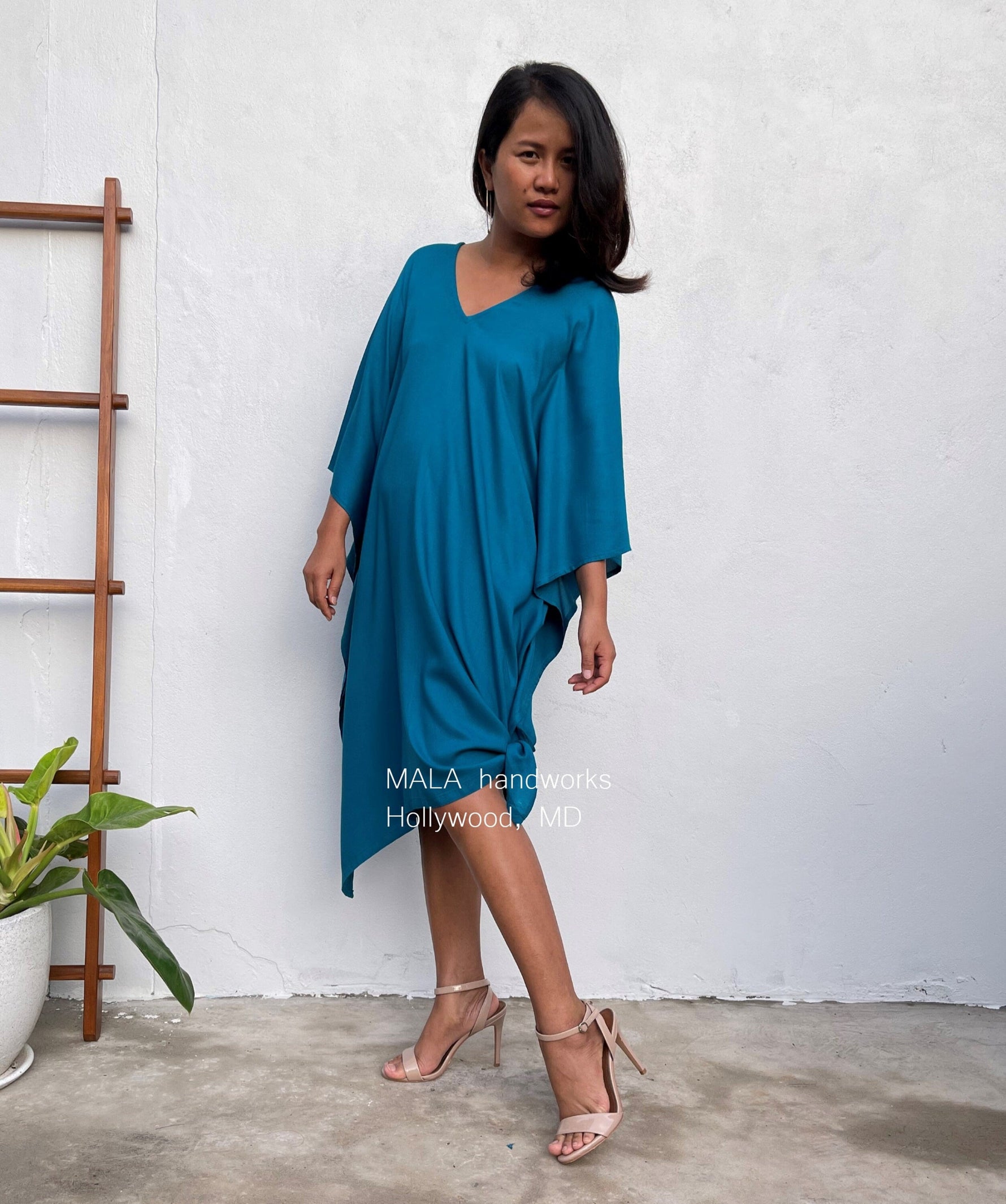 MALA handworks  Fiona Midi Kaftan in Blue Teal