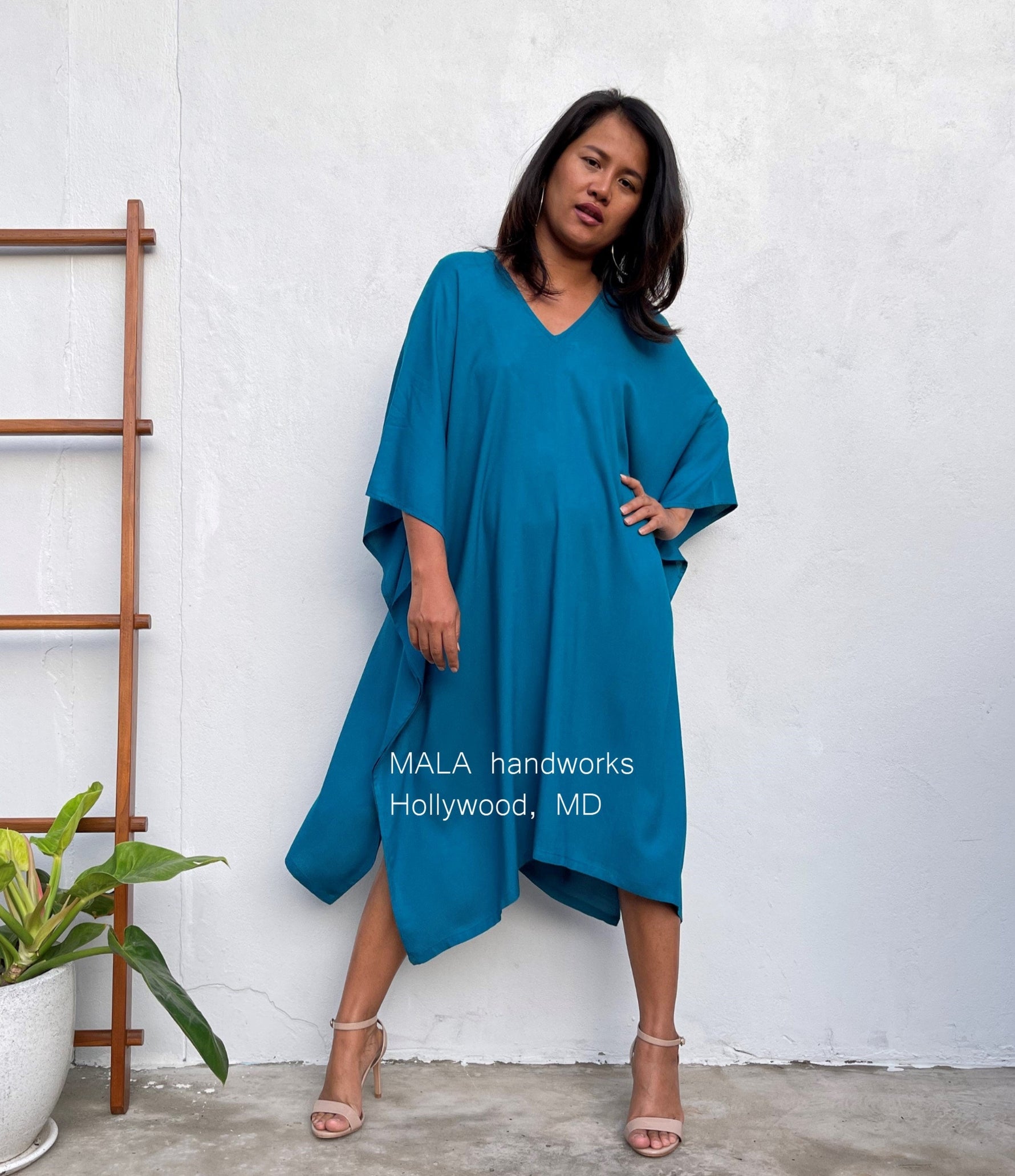 MALA handworks  Fiona Midi Kaftan in Blue Teal