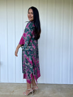 MALA handworks  Fiona Midi Kaftan in Green and Purple Tie Dye