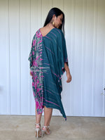 MALA handworks  Fiona Midi Kaftan in Green and Purple Tie Dye