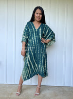 MALA handworks  Fiona Midi Kaftan in Green Teal Tie Dye