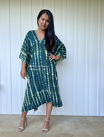 MALA handworks  Fiona Midi Kaftan in Green Teal Tie Dye