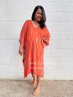MALA handworks  Fiona Midi Kaftan in Orange and Black Tie Dye