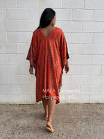 MALA handworks  Fiona Midi Kaftan in Orange and Black Tie Dye