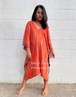 MALA handworks  Fiona Midi Kaftan in Orange and Black Tie Dye