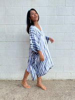 MALA handworks Fiona Midi Kaftan in White and Black Tie Dye