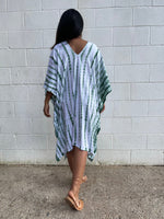 MALA handworks Fiona Midi Kaftan in White and Green Tie Dye