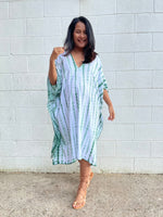MALA handworks Fiona Midi Kaftan in White and Green Tie Dye