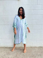 MALA handworks Fiona Midi Kaftan in White and Green Tie Dye