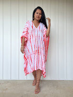 MALA handworks  Fiona Midi Kaftan in White and Orange Tie Dye