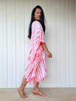 MALA handworks  Fiona Midi Kaftan in White and Orange Tie Dye
