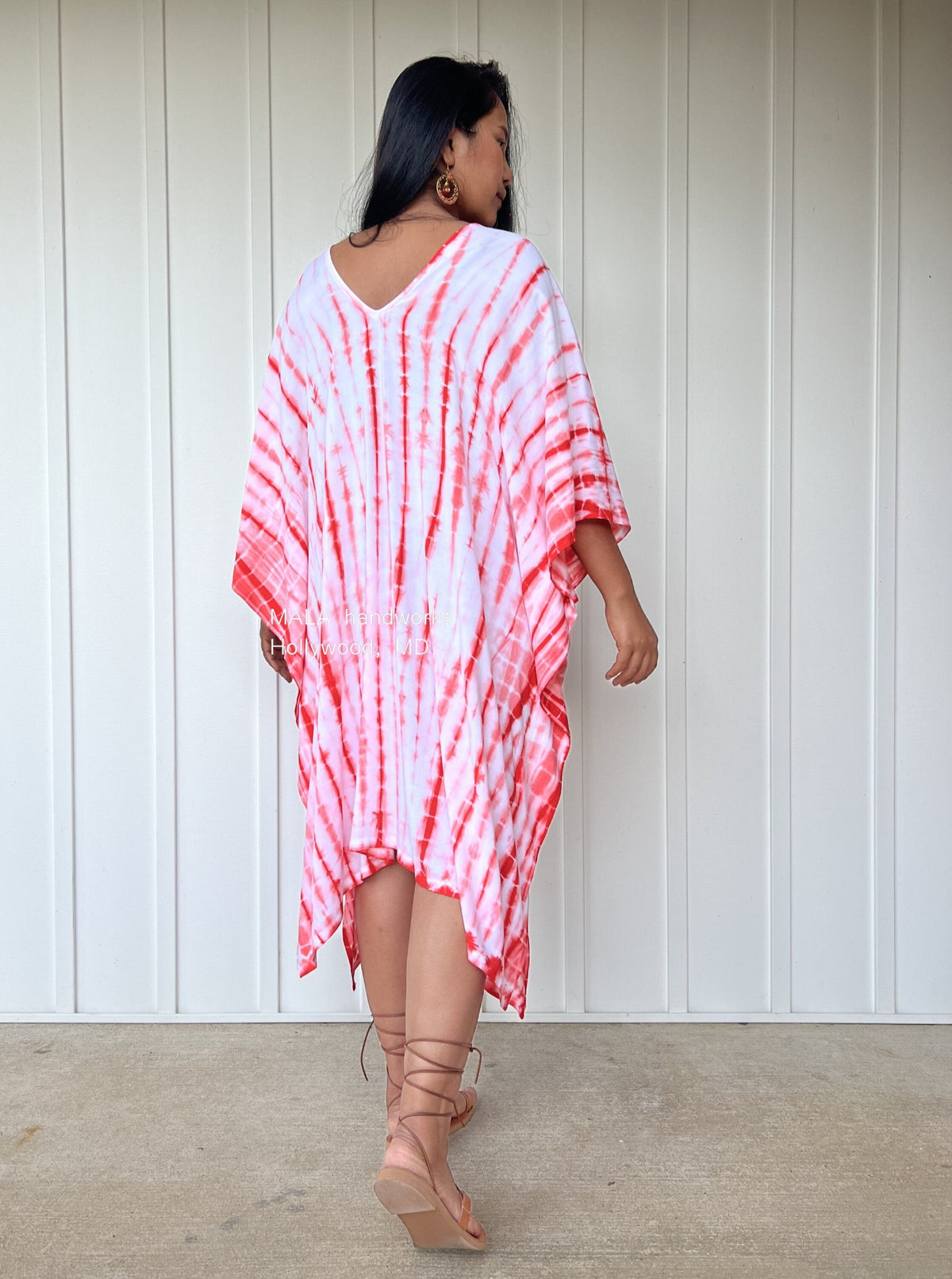 MALA handworks  Fiona Midi Kaftan in White and Orange Tie Dye