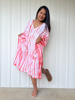 MALA handworks  Fiona Midi Kaftan in White and Orange Tie Dye