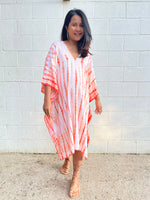 MALA handworks  Fiona Midi Kaftan in White and Orange Tie Dye