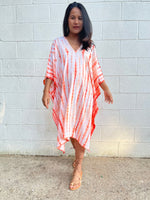 MALA handworks  Fiona Midi Kaftan in White and Orange Tie Dye