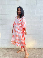 MALA handworks  Fiona Midi Kaftan in White and Orange Tie Dye