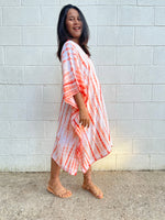 MALA handworks  Fiona Midi Kaftan in White and Orange Tie Dye