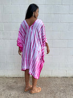 MALA handworks Fiona Midi Kaftan in White and Pink Tie Dye