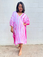 MALA handworks Fiona Midi Kaftan in White and Pink Tie Dye