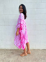 MALA handworks Fiona Midi Kaftan in White and Pink Tie Dye