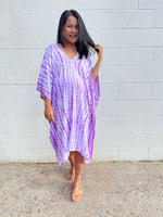 MALA handworks Fiona Midi Kaftan in White and Purple Tie Dye