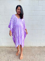 MALA handworks Fiona Midi Kaftan in White and Purple Tie Dye