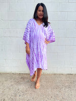 MALA handworks Fiona Midi Kaftan in White and Purple Tie Dye