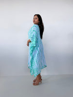 Fiona Midi Kaftan in White & Aqua Tie Dye-FR-29-Mala Handworks