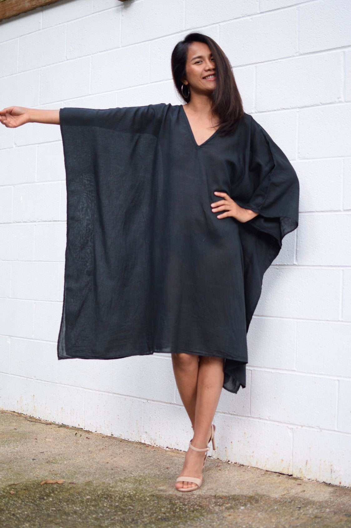 Flora Cotton Kaftan in Black-FG-16-Mala Handworks
