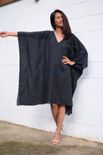 Flora Cotton Kaftan in Black-FG-16-Mala Handworks