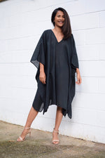 Flora Cotton Kaftan in Black-FG-16-Mala Handworks