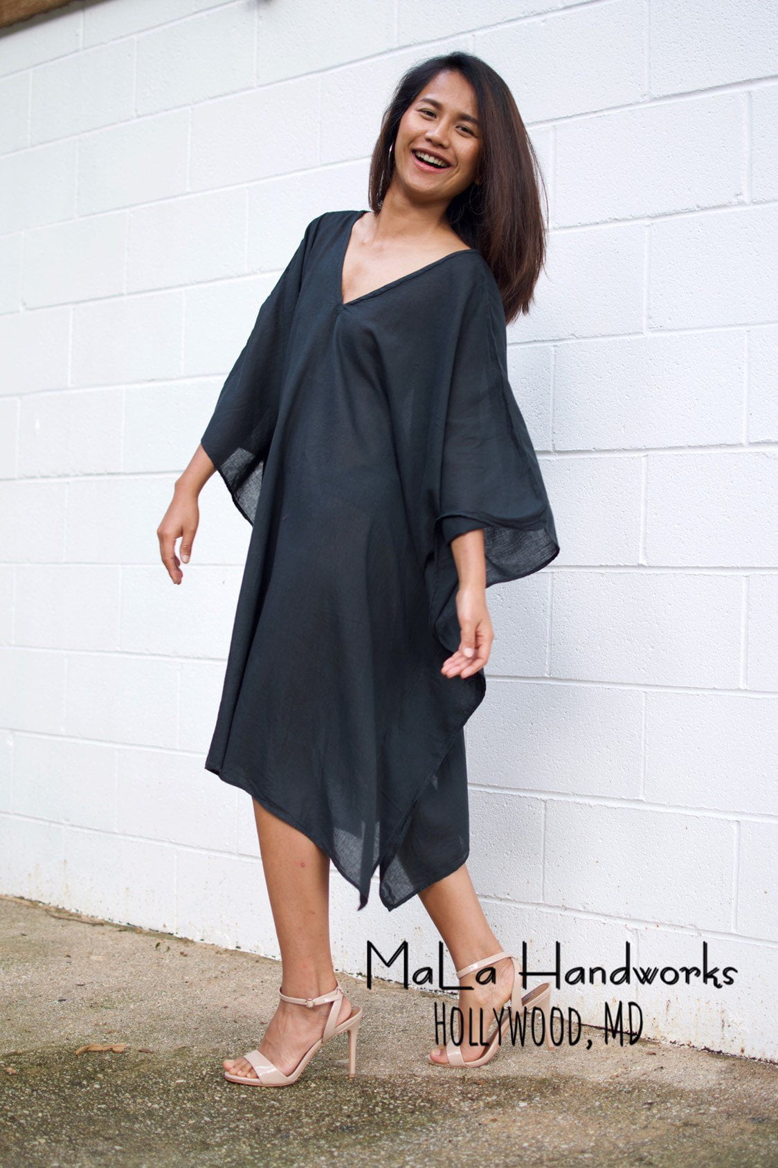 Flora Cotton Kaftan in Black-FG-16-Mala Handworks