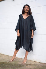 Flora Cotton Kaftan in Black-FG-16-Mala Handworks
