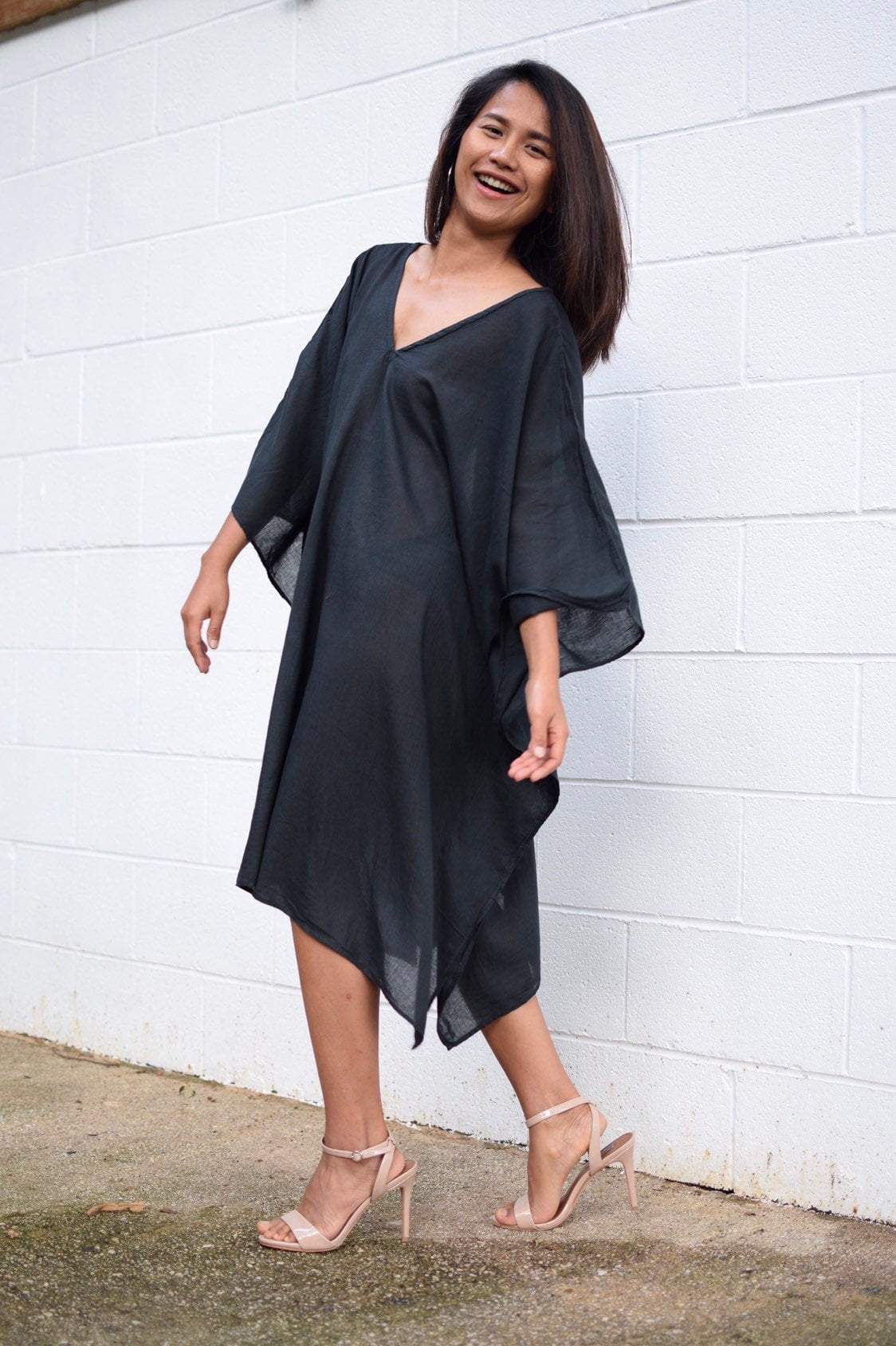 Flora Cotton Kaftan in Black-FG-16-Mala Handworks