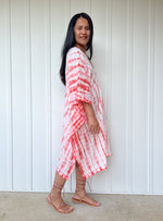 MALA handworks  Flora Midi Kaftan in White with Orange Tie Dye