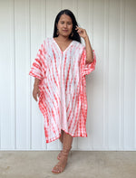 MALA handworks  Flora Midi Kaftan in White with Orange Tie Dye
