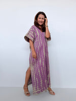 Gloria Cotton Kaftan in Lavender with Gray Tie Dye - Mala Handworks