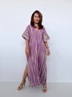 Gloria Cotton Kaftan in Lavender with Gray Tie Dye - Mala Handworks
